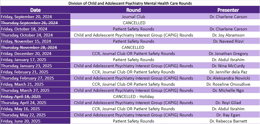 DCAP Round Schedule